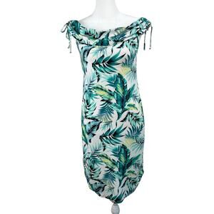 No Boundaries White Tropical Palm Off Shoulder Shift Mini/Midi Dress Jr Medium